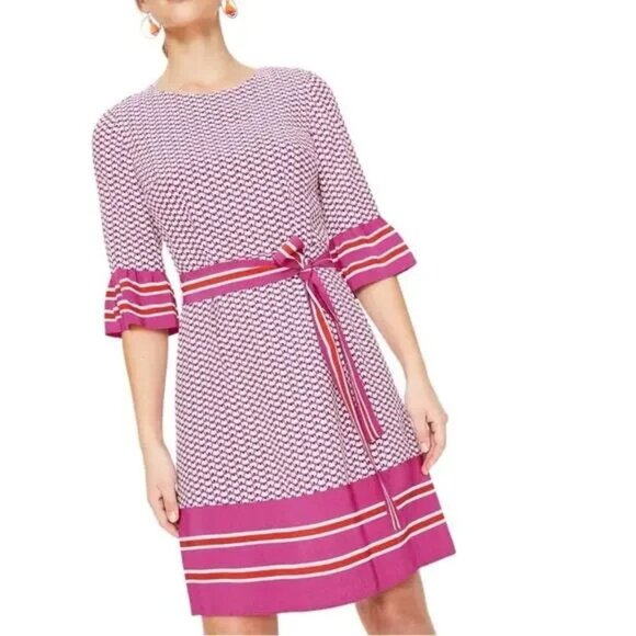 Boden Andrea 3/4 Sleeve Belted Dress Pink Red Size 6 - Picture 9 of 9